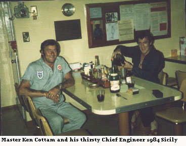 Master Mariner Ken Cottam, ex Drums, Fayid, and one super cartoonist. Did many a guard with him when he was duty bugler.