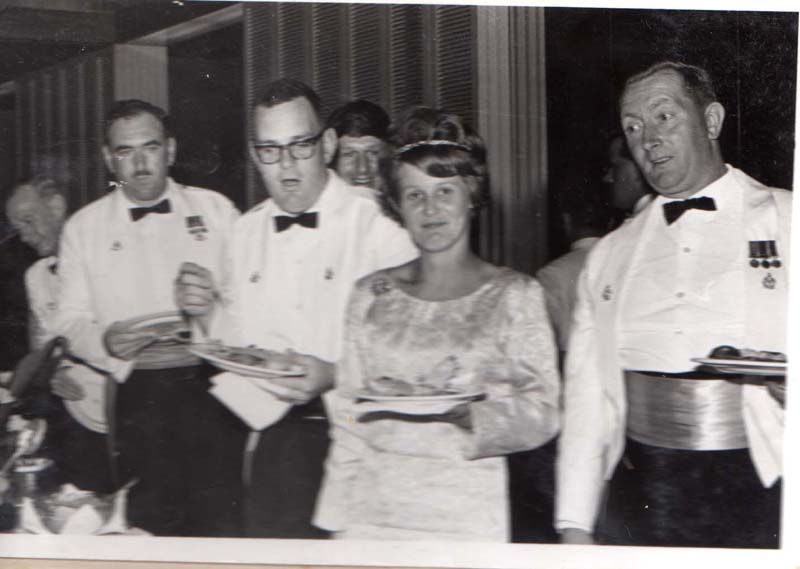 C/Sgt Paddy O'Keefe is on the left,then unknown with the tache,then a WO2 Graham who I think was our catering WO2,the half head is Geoff Wilde,then Val then the Queens WO2.