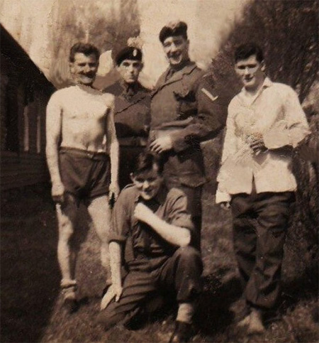 Geordie Robbo,Ted Birch,Big O`B(he was draft Cpl) Billy Bostock
and Vince Moran kneeling