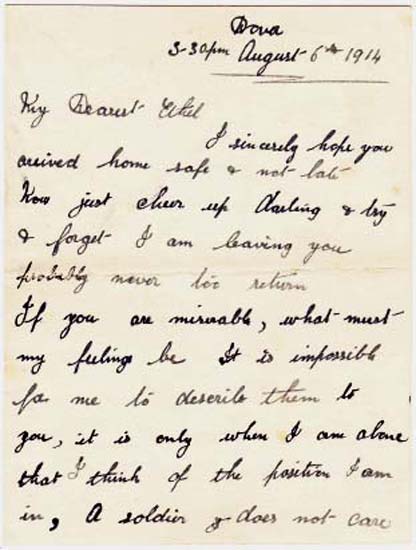 Letter home 6th August 1914 