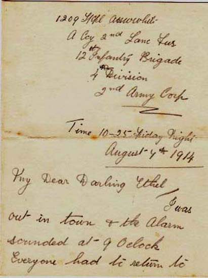 Letter home 7th August 1914