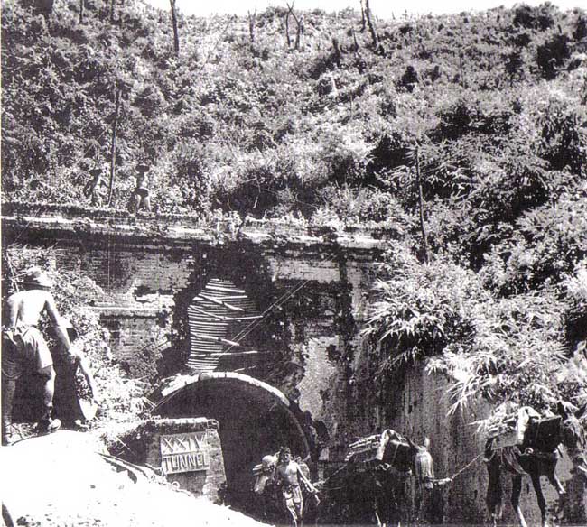 A photograph of one of the tunnels near Buthedeung The numeral XXIV refers to the 24th Foot Regiment, the South Wales Borderers whose 6th Battalion fought with the LF's in Burma