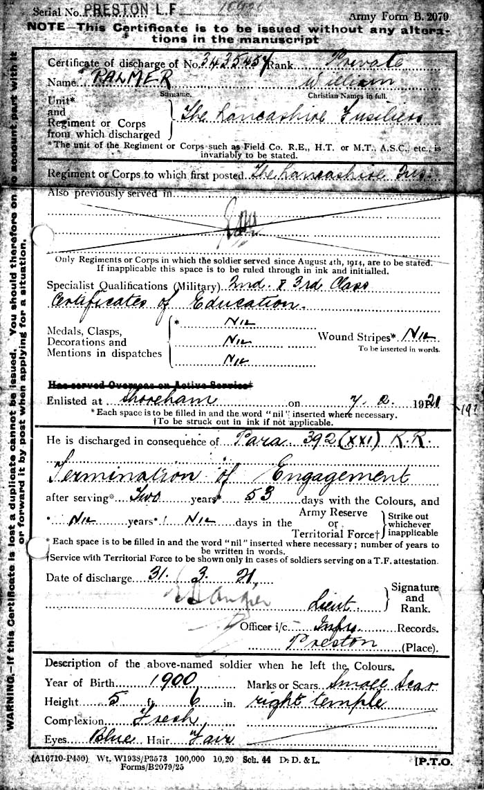 William Palmers discharge documents