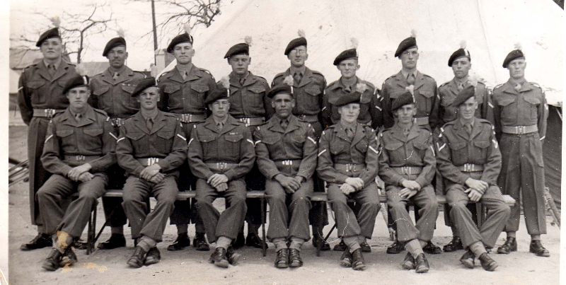 Kitners last NCOs cadre Feb 1952 Eric Freeman top left next to Jack Ditchfield below Jack is Jay Starkey uncle to Ringo Star the coloured Lcpl name was jolly he was the first one to get to Sgt in is national service period. Eddie Coomber last on right back row