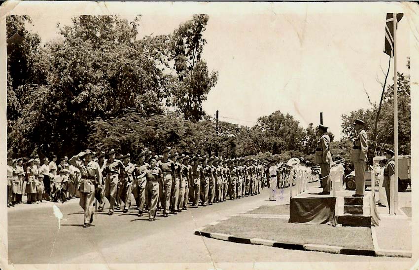 Moascar Church parade. Two of the pioneers are Cpl. Nobby Clark ,and Sgt.Bennet.